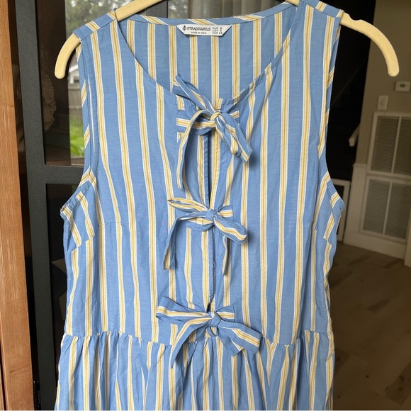 Tie front bows midi dress babydoll maxi Stradivarius Asos striped sleeveless - Picture 3 of 8